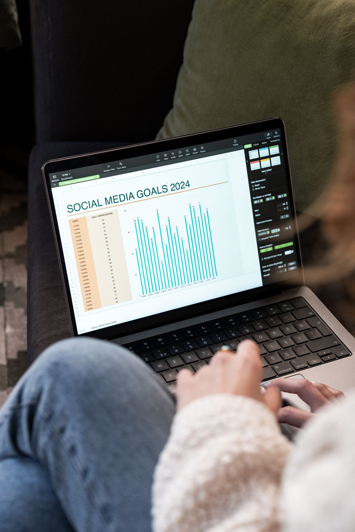 Marketer reviewing social media performance on a laptop